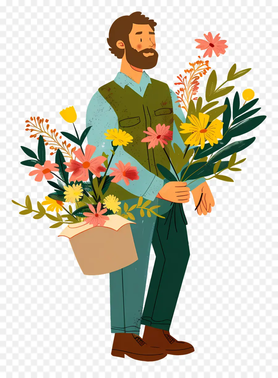 флорист，Человек с цветами PNG