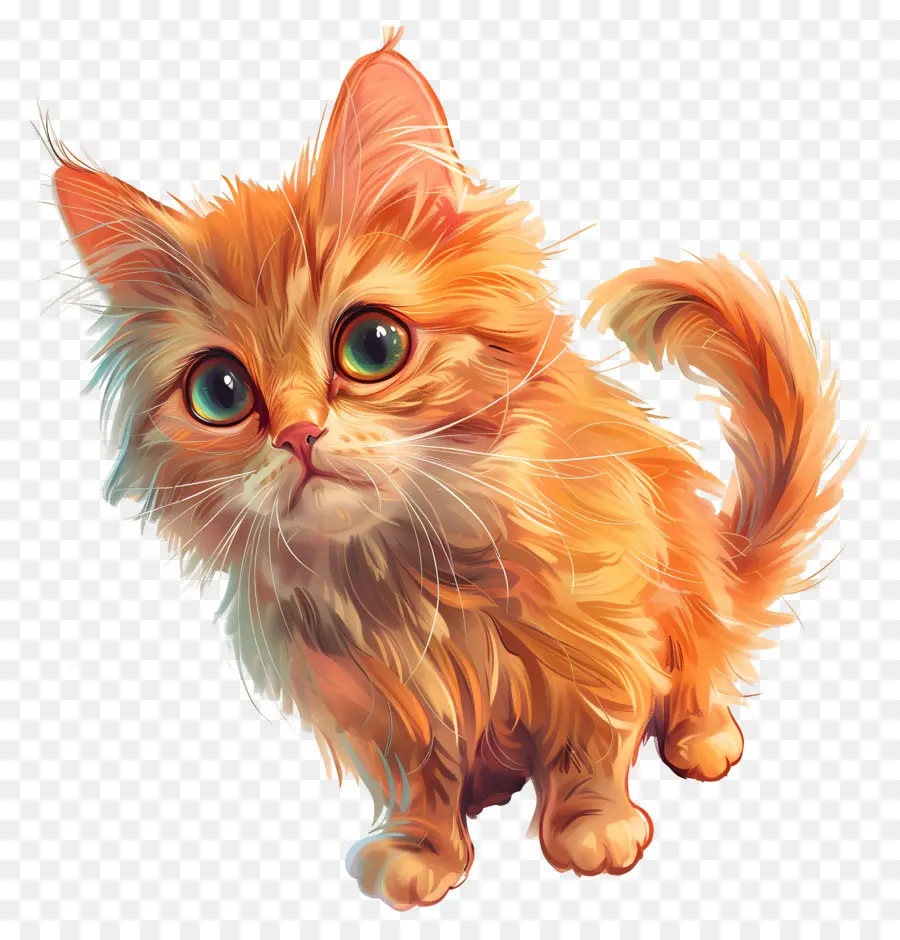 кошка，Пушистая оранжевая кошка PNG