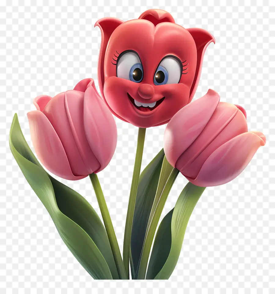 3d Cartoon Flowers，розовый тюльпан PNG