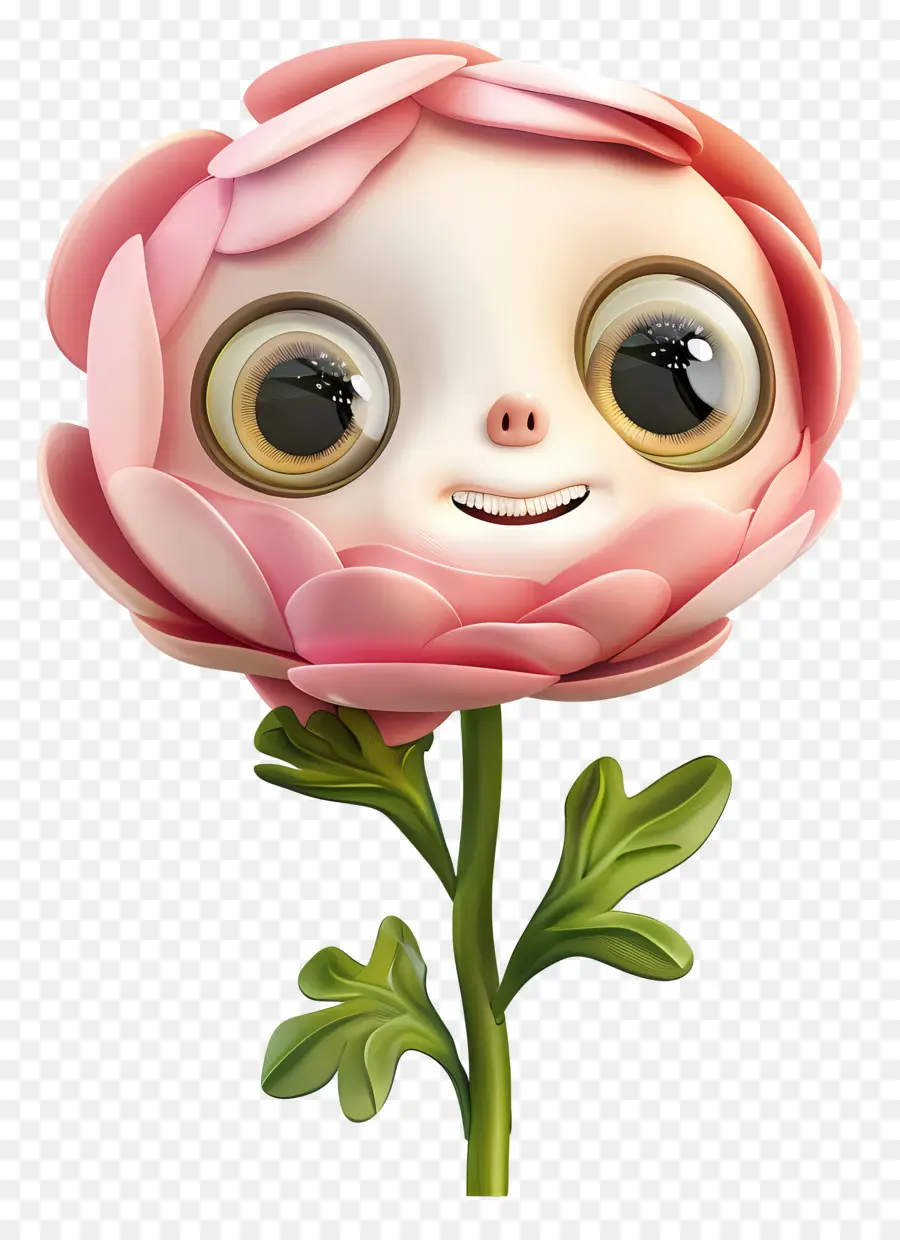 3d Cartoon Flowers，розовый цветок PNG