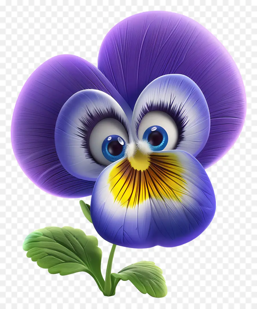 3d Cartoon Flowers，фиолетовая анютина PNG