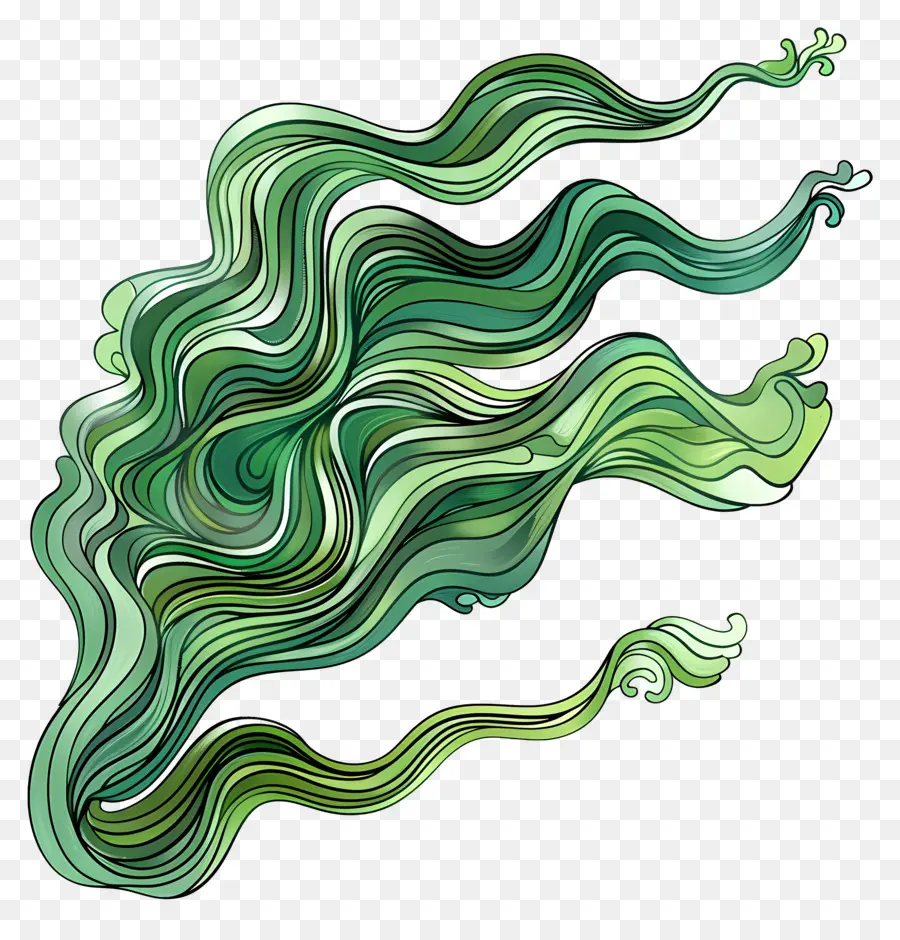 волнистые линии，Зеленая живопись PNG