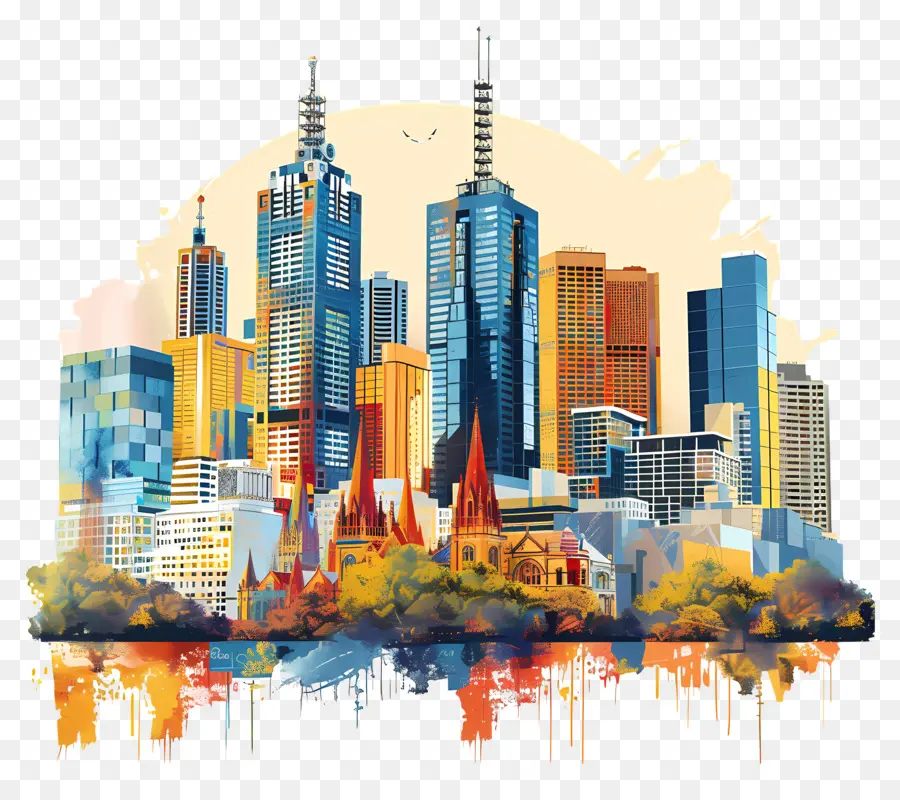 Мельбурнский город Skyline，городской пейзаж PNG