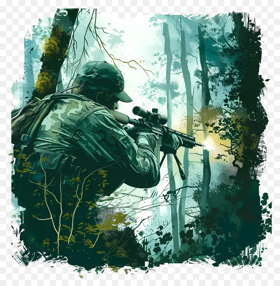 Солдат，винтовка PNG