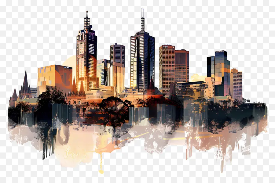 Мельбурнский город Skyline，городской пейзаж PNG