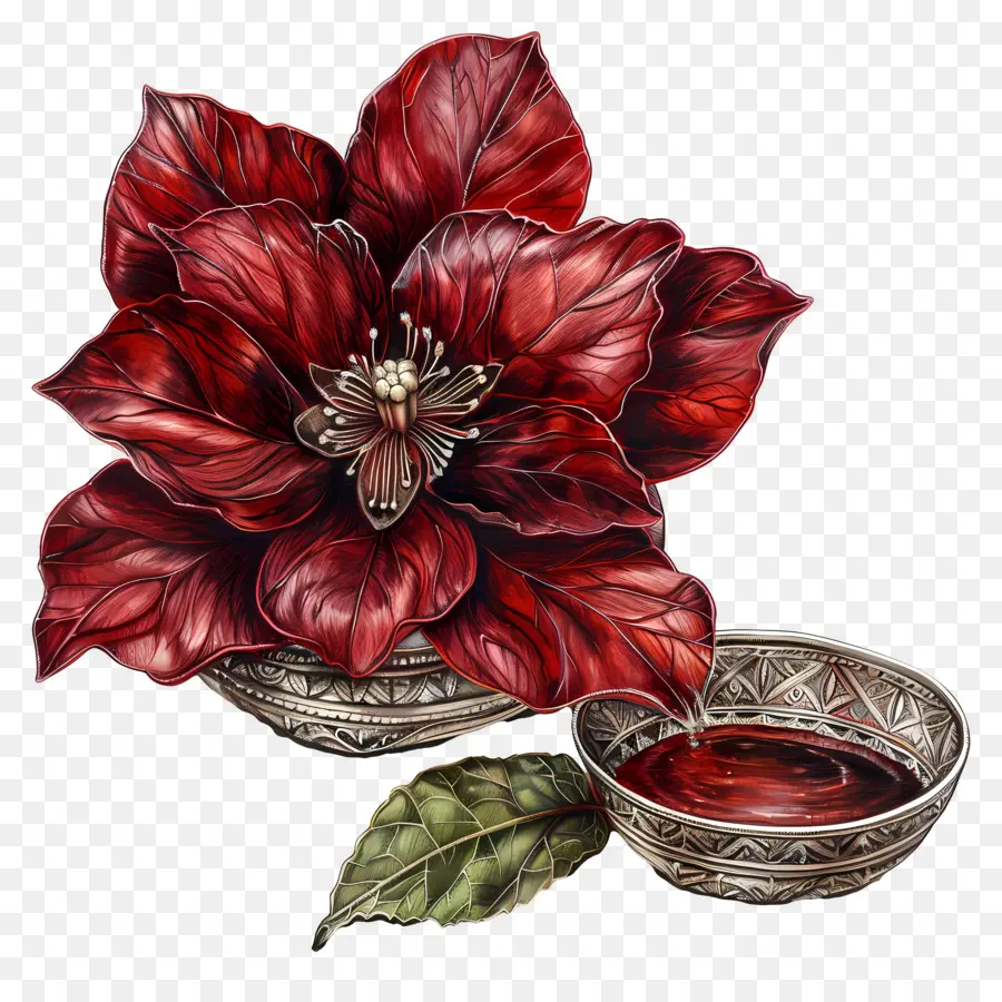 цветок искусства，красная пуансеттия PNG