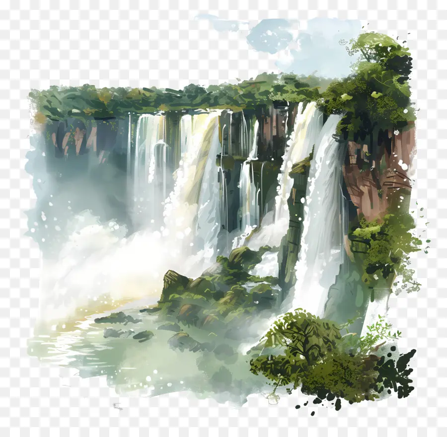 Водопады Игуасу，акварельная живопись PNG