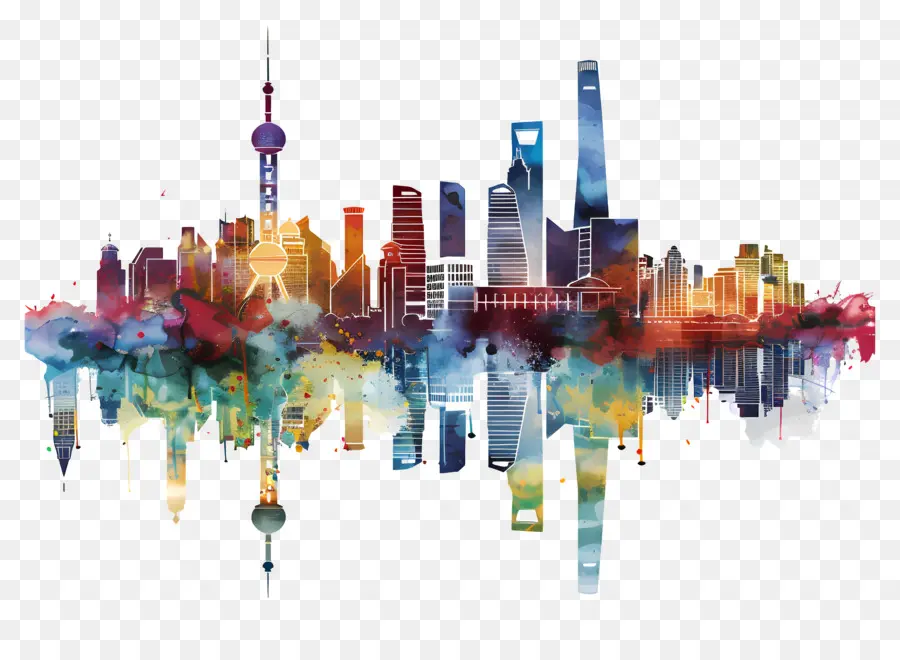 Пекин города горизонт，акварельная живопись PNG