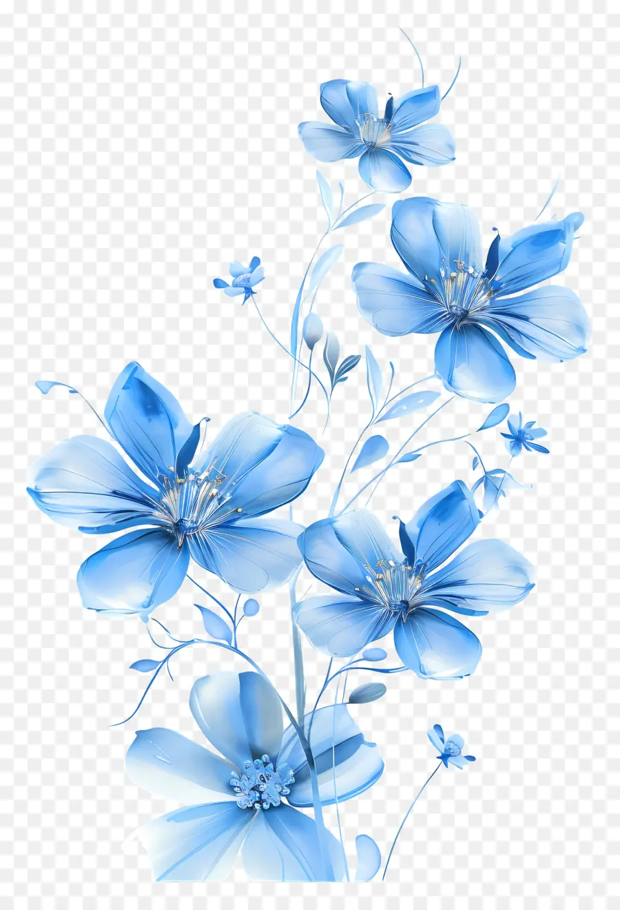 синие цветы，цветочная композиция PNG
