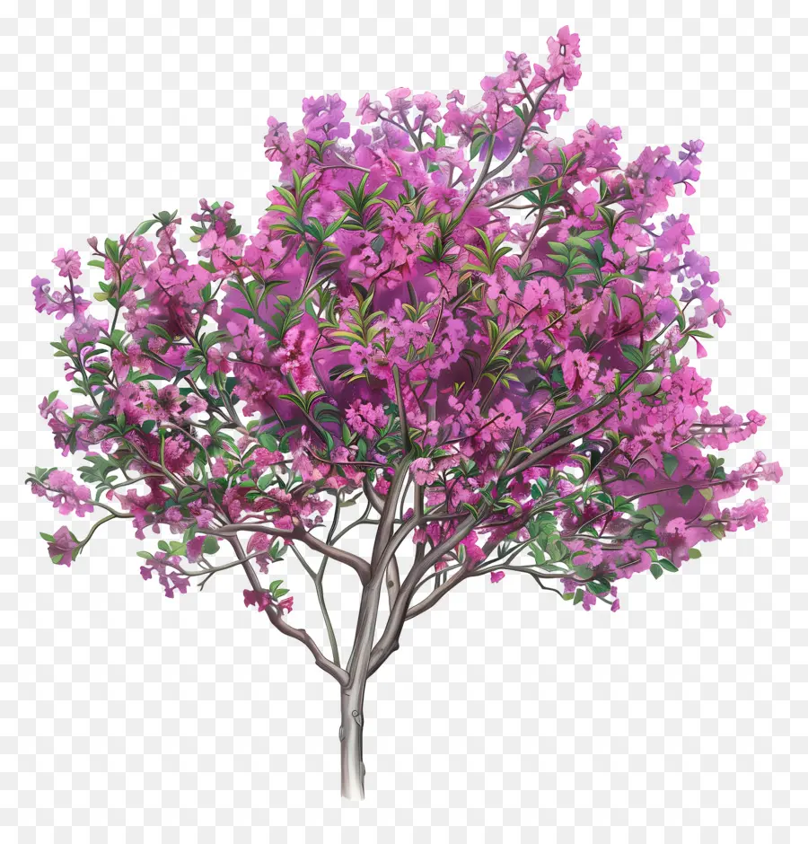 красное дерево，Розовые цветы PNG
