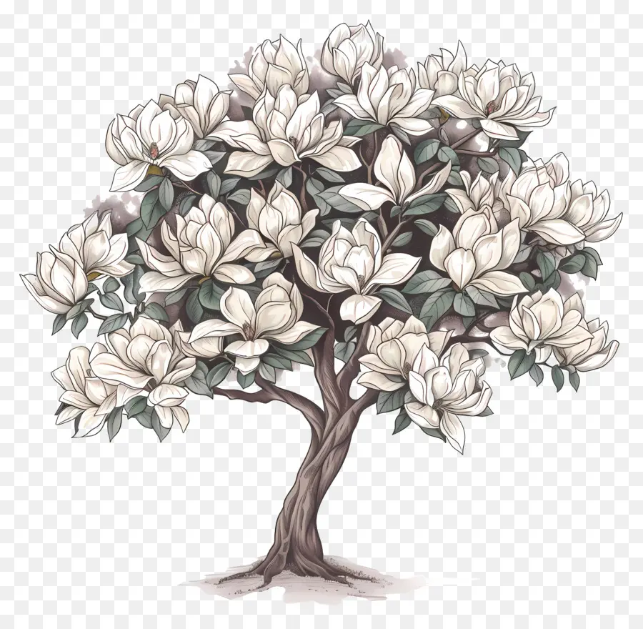 магнолия дерево，белые цветы PNG