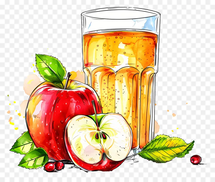 Яблочный сок，акварельные иллюстрации PNG