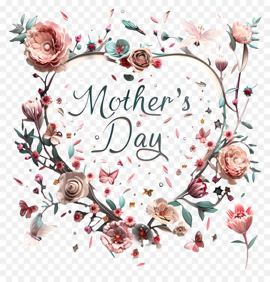 Mothers Day，цветочное сердце PNG