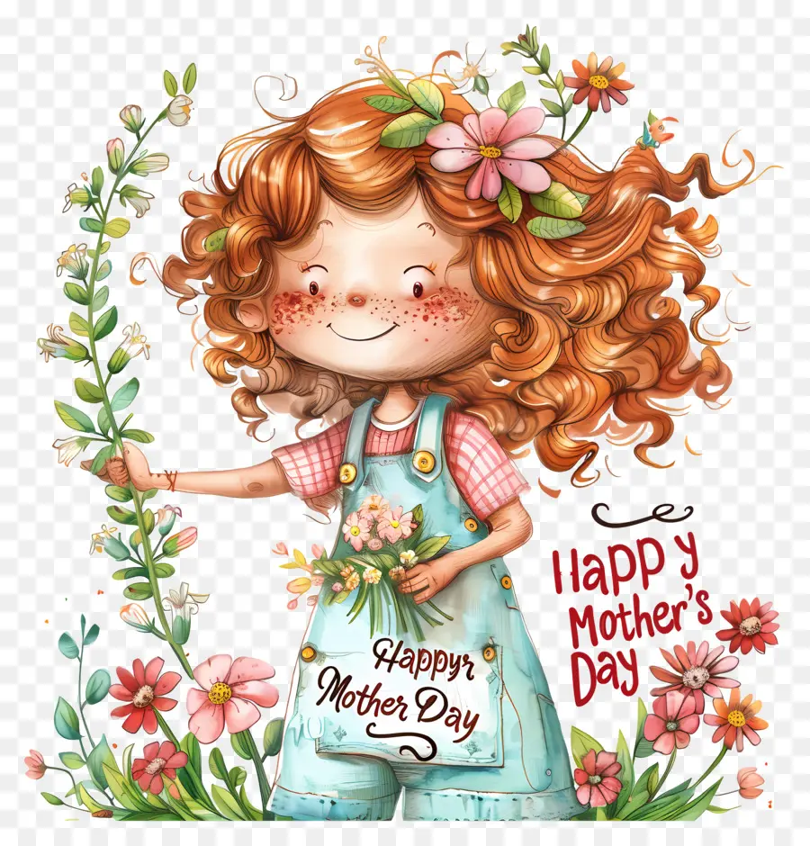 счастливый день матери，Длинные красные вьющиеся волосы PNG
