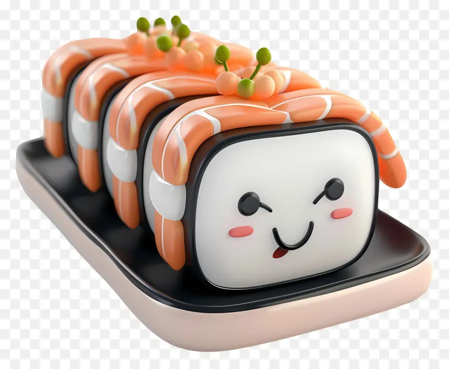 3d мультипликационная еда，суши ролл PNG