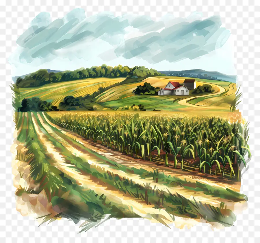 кукурузные поля，сельская сцена PNG