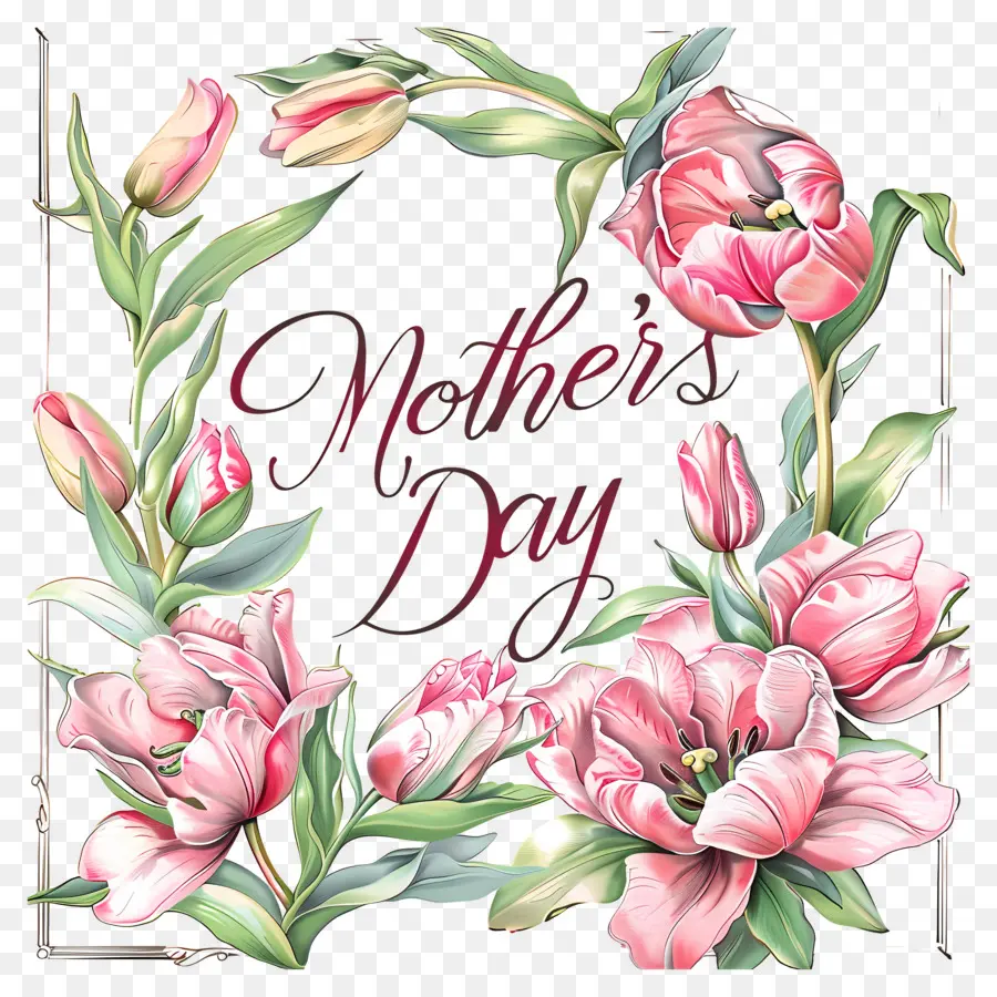 Mothers Day，Розовые тюльпаны PNG