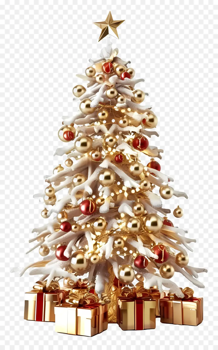 Рождественская елка，золотые орнаменты PNG