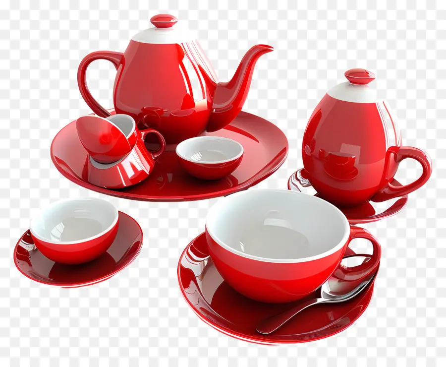 керамический ужин，Красные фарфоровые чашки PNG