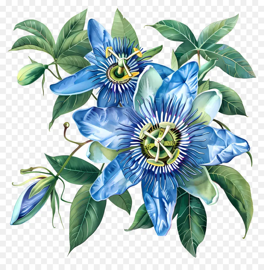 Пассифлора，Синяя цветочная картина PNG