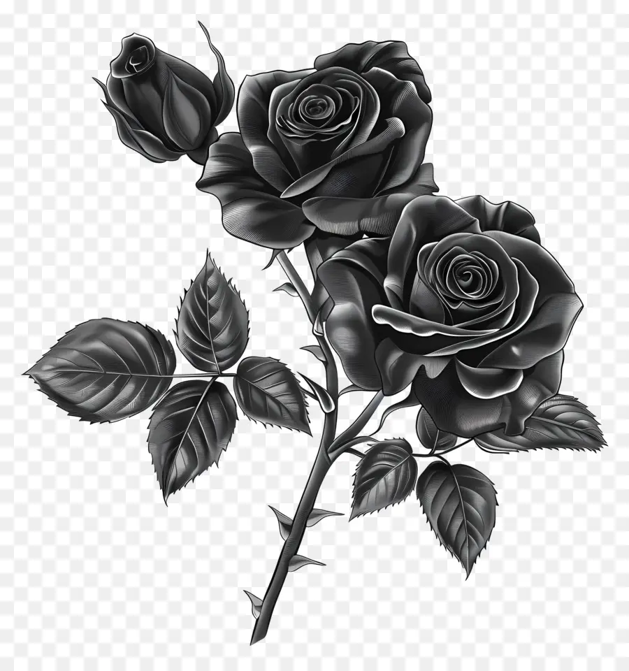 черные розы，черно белая фотография PNG