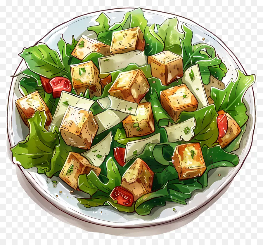 Салат Цезарь，Жареный салат тофу PNG