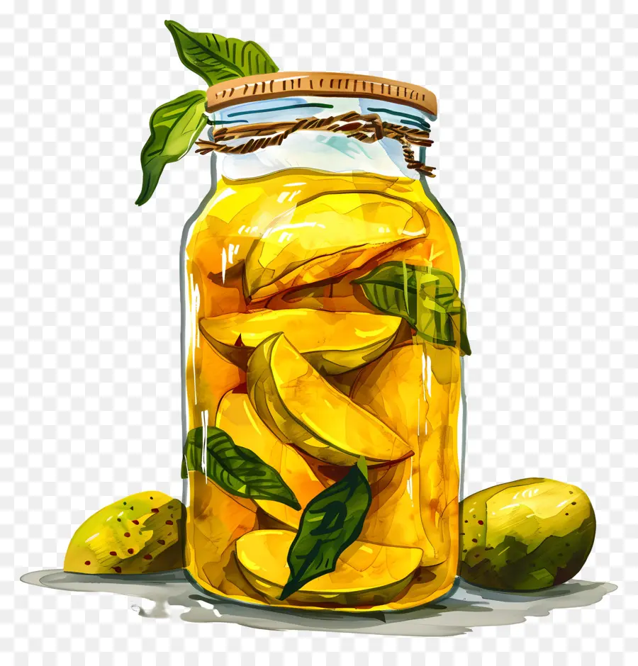Jar Mango Pickle，акварельная живопись PNG