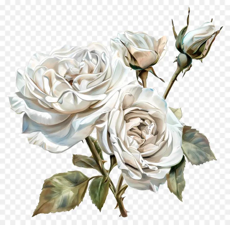 Белые Розы，акварельная живопись PNG