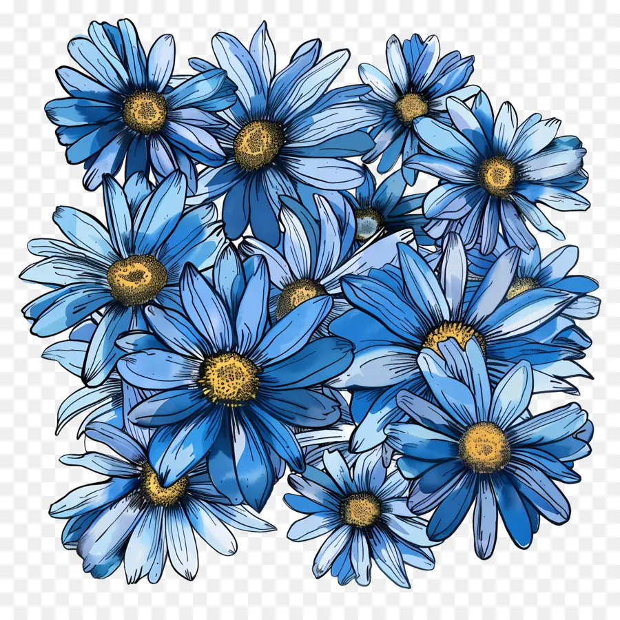 Синие ромашки，синие цветы PNG