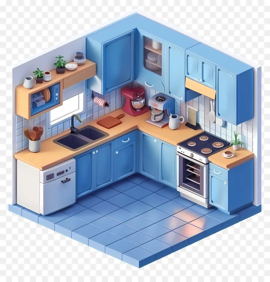 кухня комната，Синие шкафы PNG