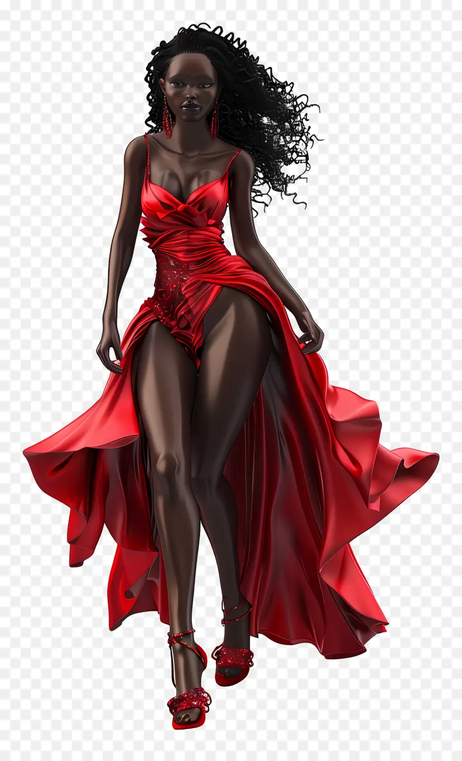 Черная девушка в платье，3d визуализация PNG