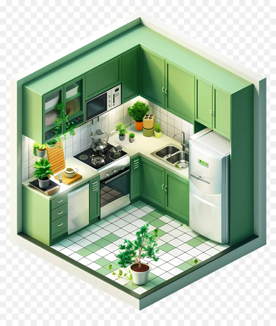кухня комната，Зеленая кухня PNG