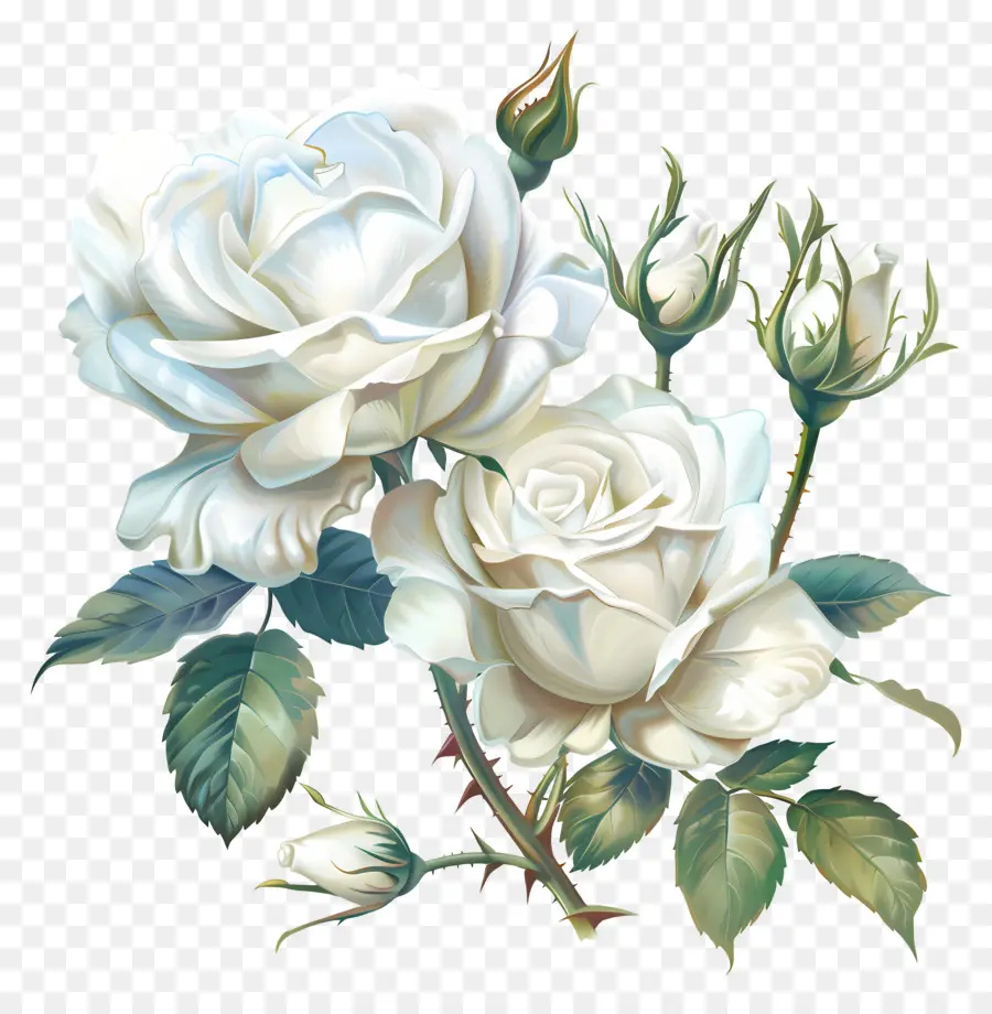 Белые Розы，Ваза PNG