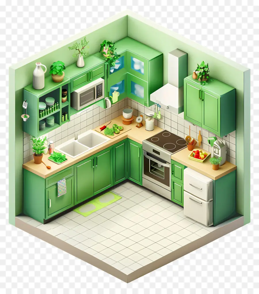 кухня комната，Зеленая кухня PNG