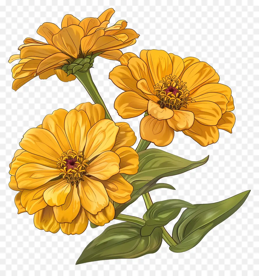 Желтые Зинния，желтые цветы PNG