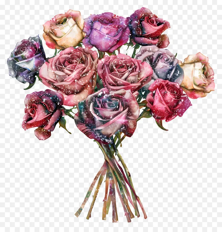 Блестящие розы букет，Розы PNG