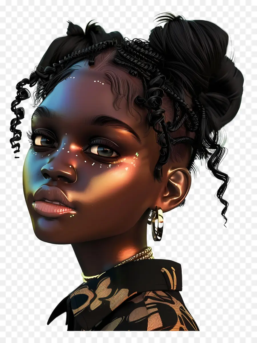 Красивая черная девушка，3d визуализация PNG