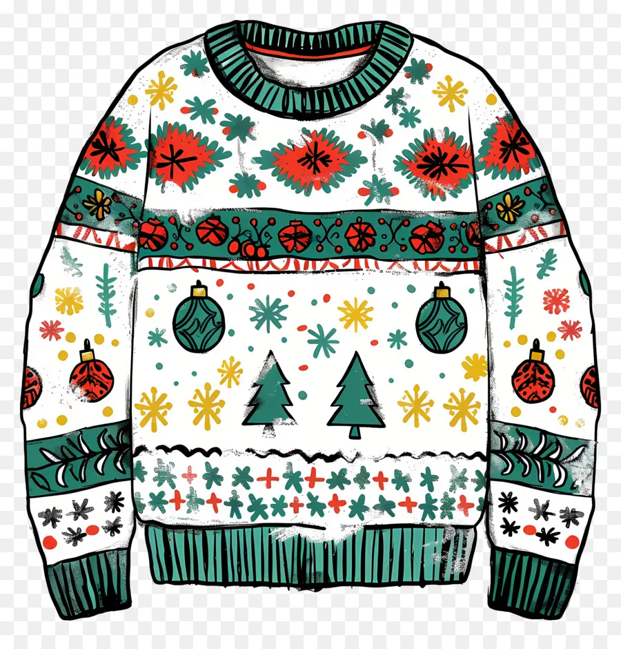 уродливые Рождество свитер，зеленый и красный дизайн PNG