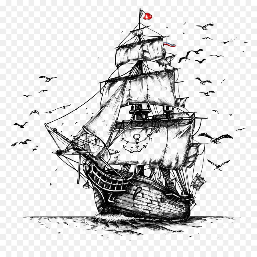 Морской день，пиратский корабль PNG