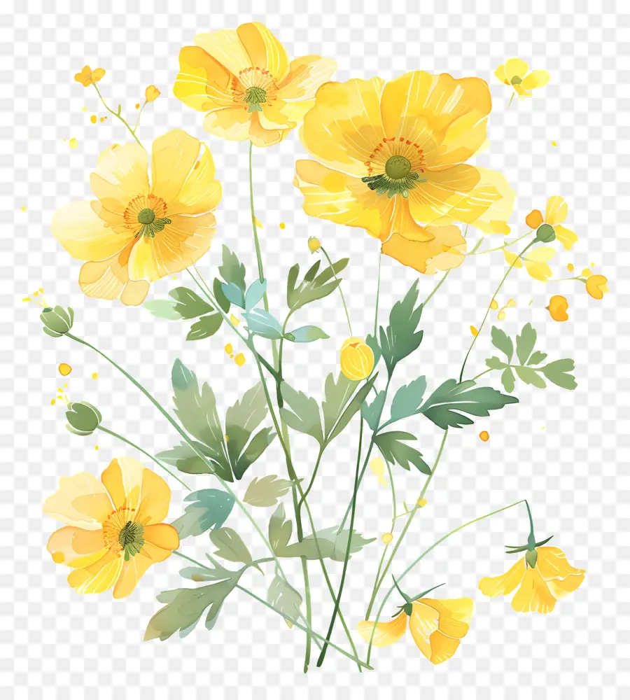 Лютик цветок，Желтые полевые цветы PNG