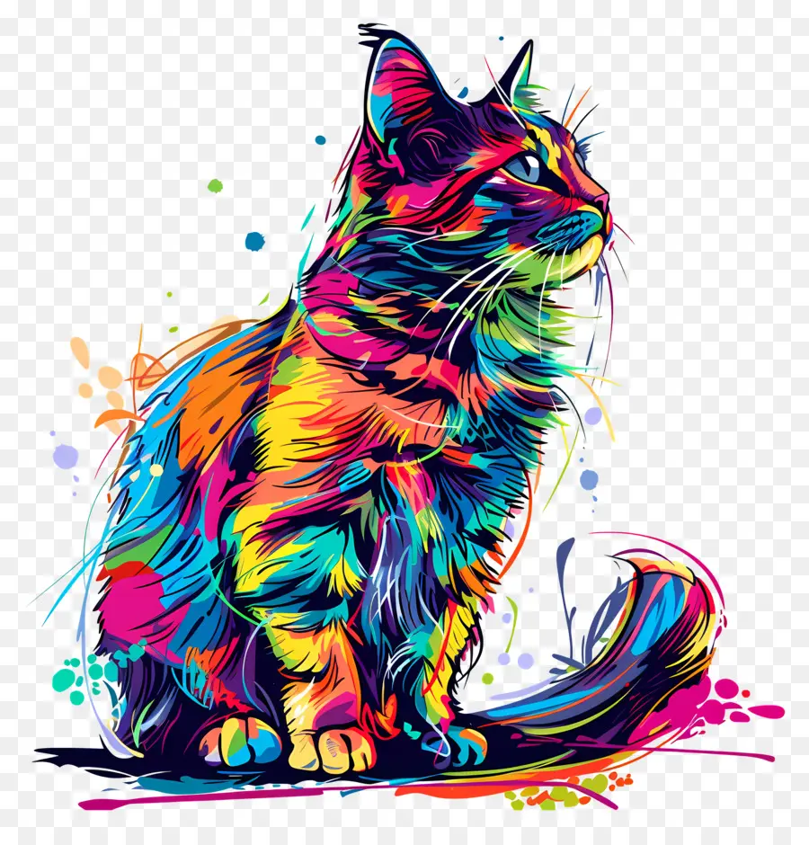 мультфильм кот，красочная кошка PNG