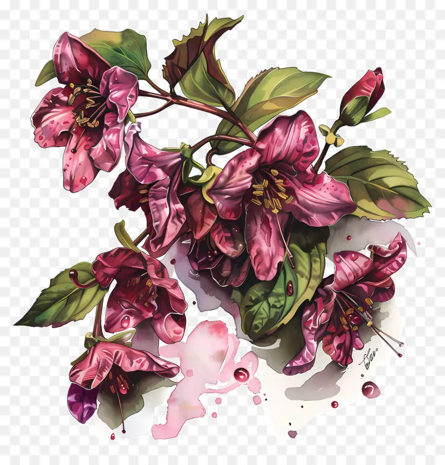 Пролитое вино Вейгела，Яркий розовый цветок PNG