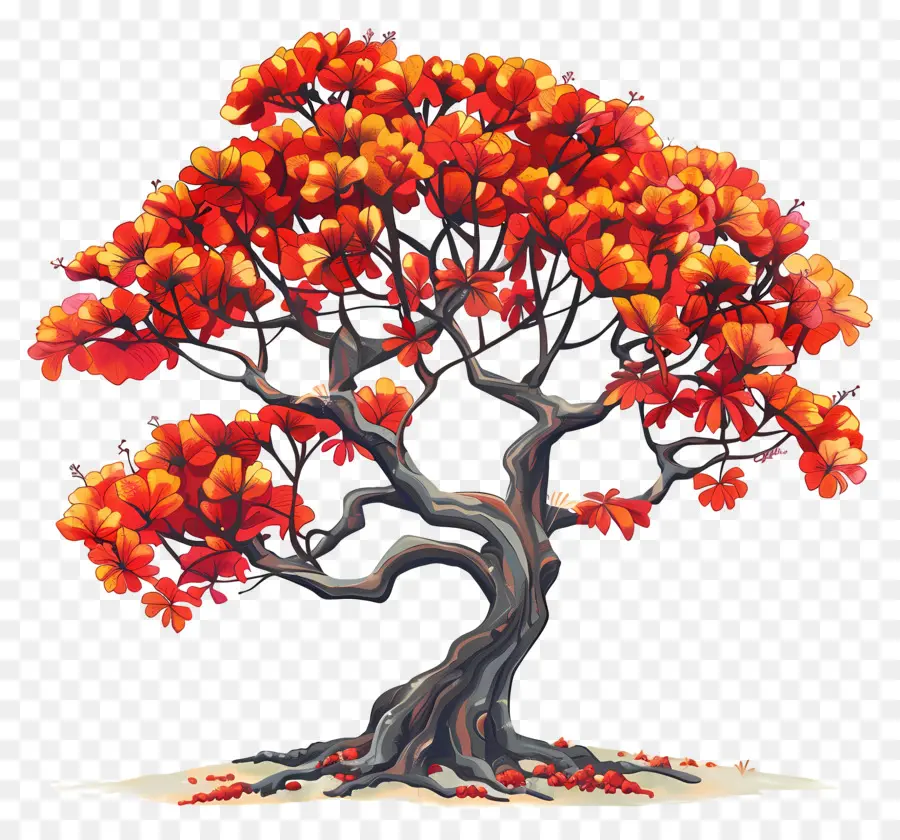 яркое дерево，Красные листья PNG