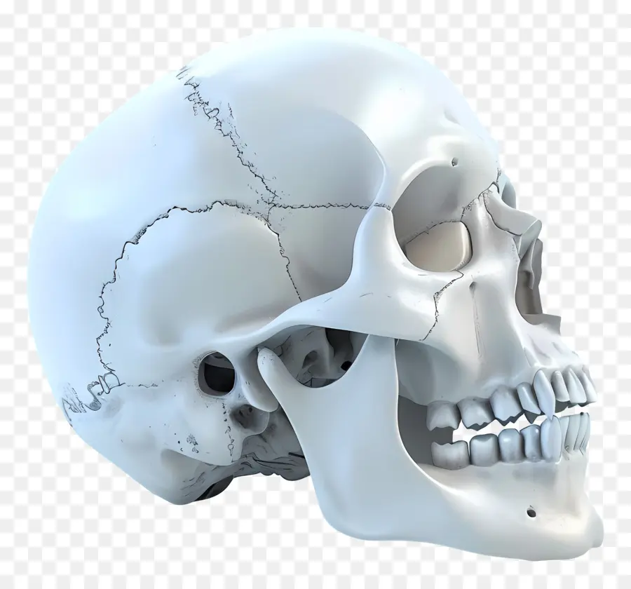 Вид на сторону человеческого черепа，3d визуализация PNG