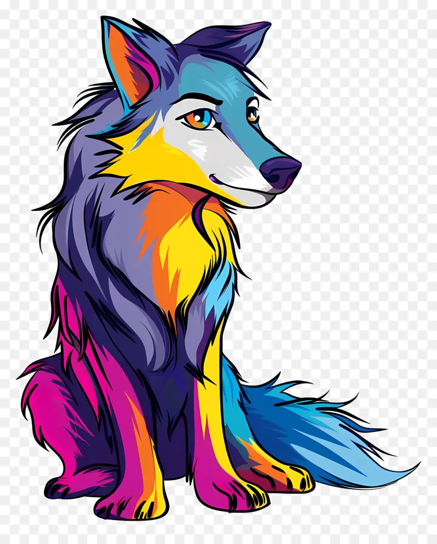 волк，красочный волк PNG