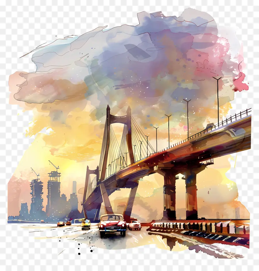Мумбайский мост，акварельная живопись PNG