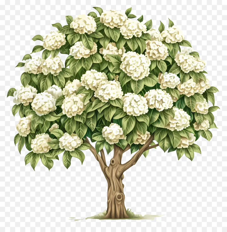 Тропическое дерево гортензии，белые цветы PNG