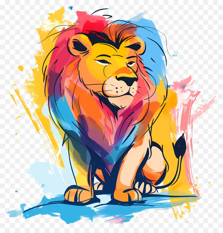 мультфильм Лев，красочный лев PNG