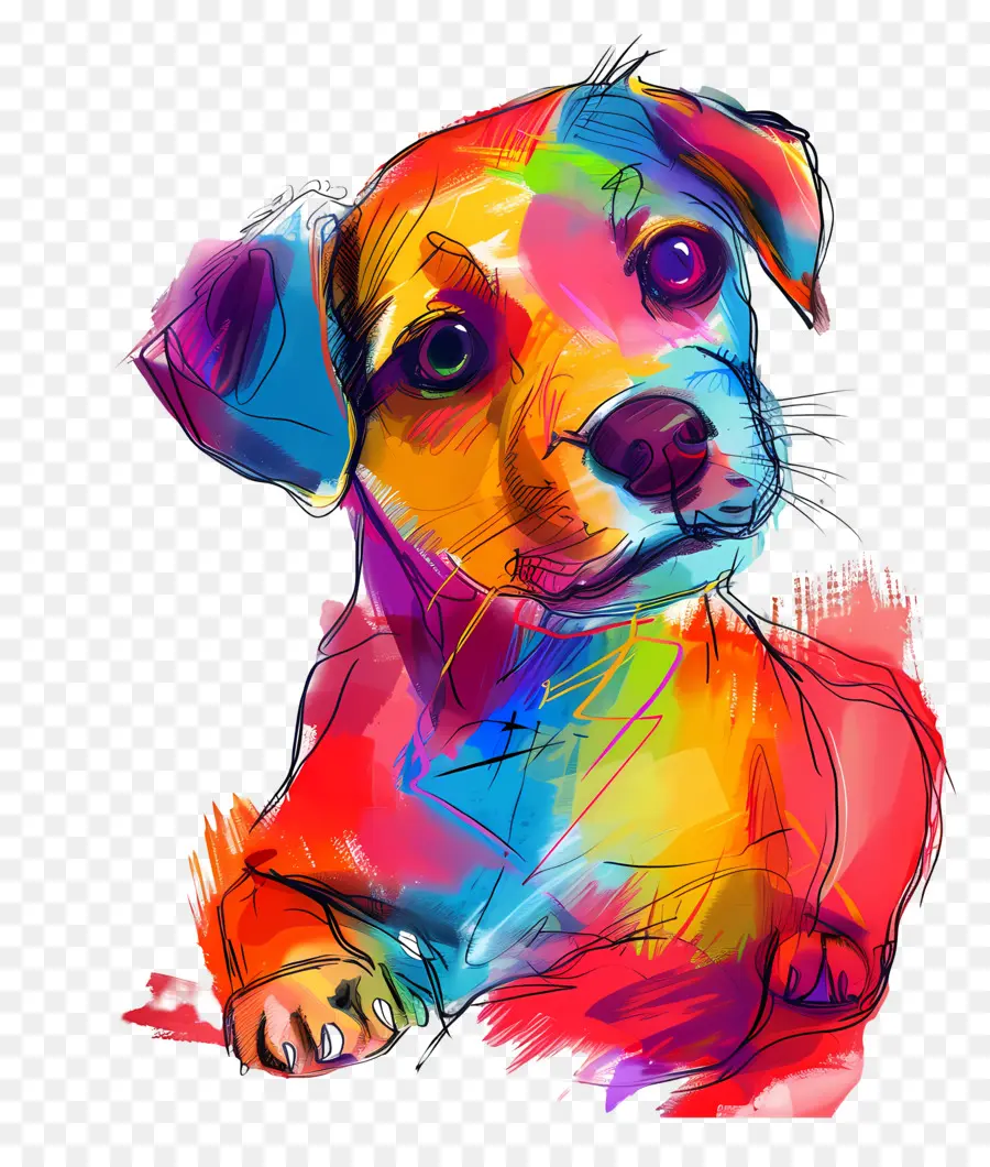 мультфильм собака，Цветной карандашный рисунок PNG