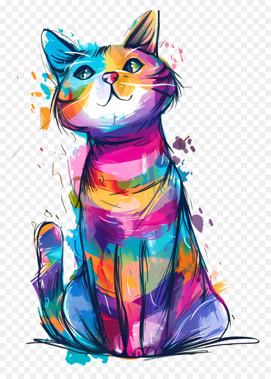 мультфильм кот，красочная кошка PNG